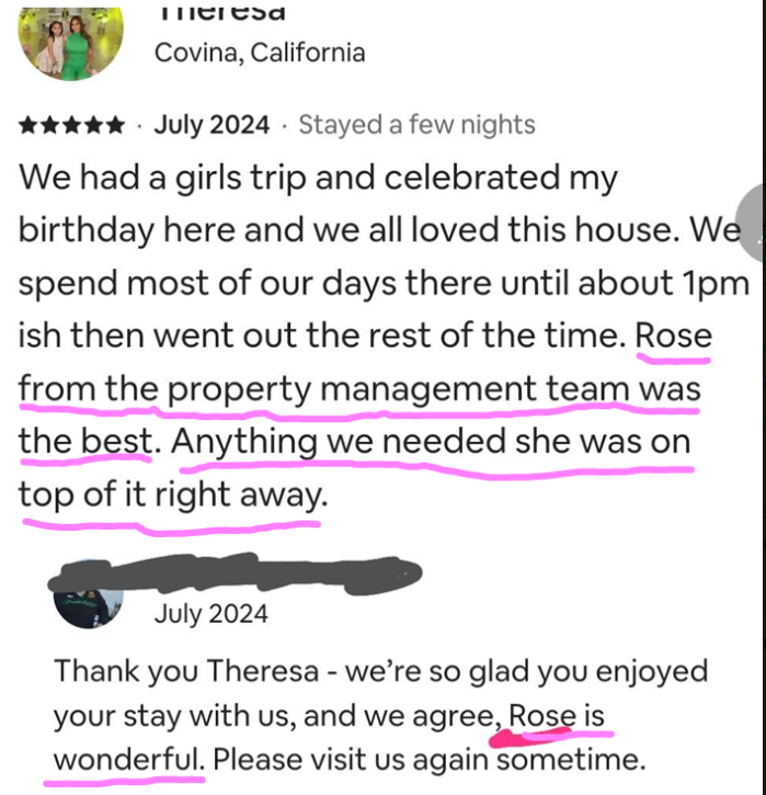 Airbnb review — March 2024, 5 stars, Group trip